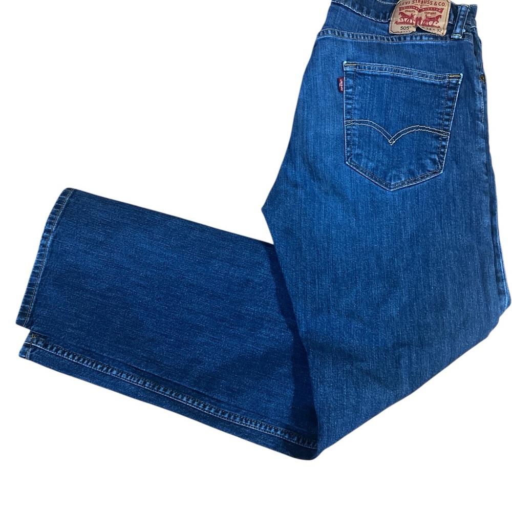 Levi's Dark Blue Denim Jeans 505 34x 32 - Picture 3 of 6